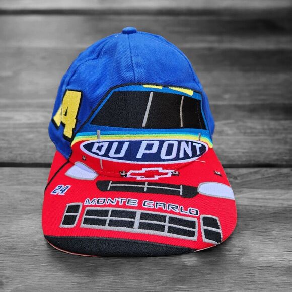 Vintage 90s Jeff Gordon Nascar Racing Big Logo Car Snapback Hat Cap Red Blue
